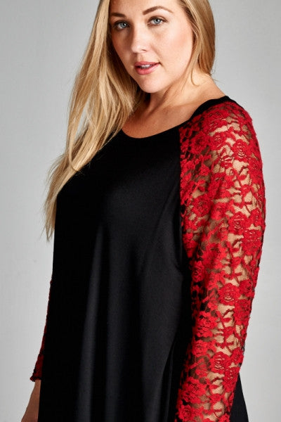 Plus Size Tee with Lace Sleeve