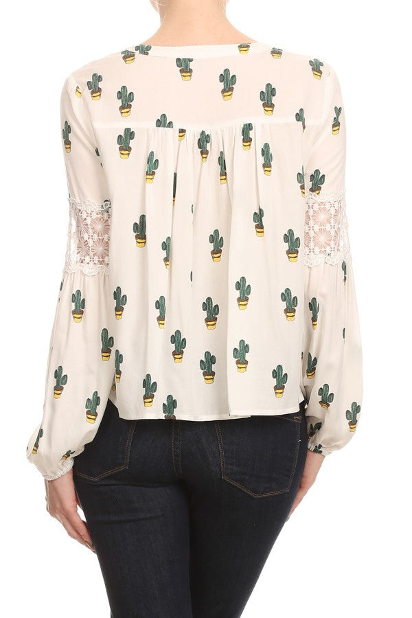 Cactus Print Long Sleeve Blouse