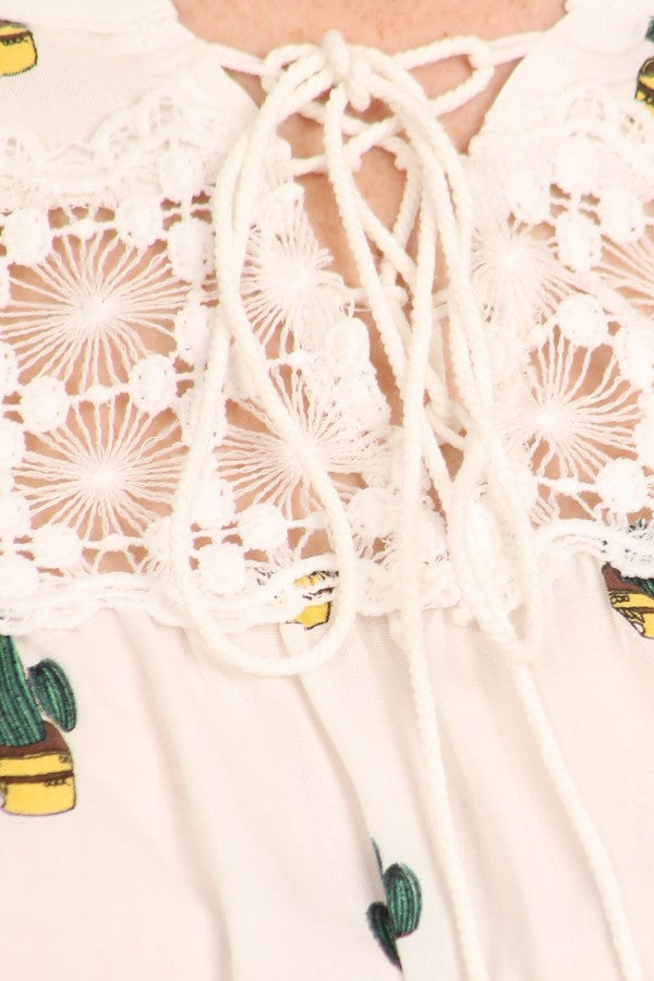 Cactus Print Long Sleeve Blouse