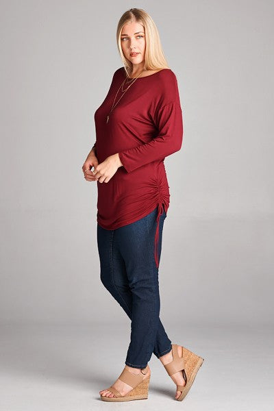 Plus Size Long Sleeve Shirring Tunic