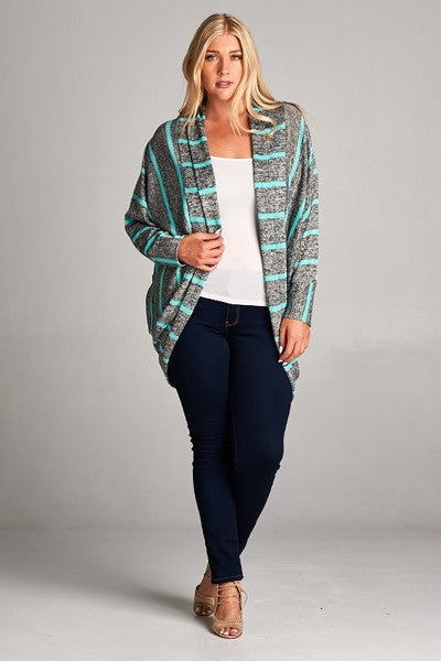 Plus Size Stripe Dolman Cardigan