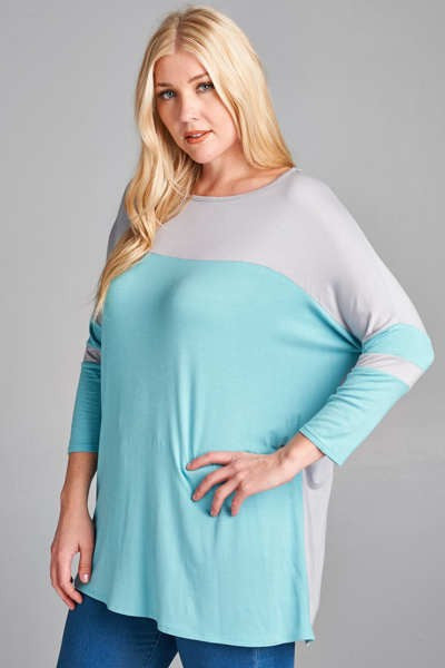 Plus Size Double Stripe Sleeve Top
