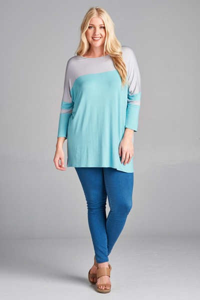 Plus Size Double Stripe Sleeve Top