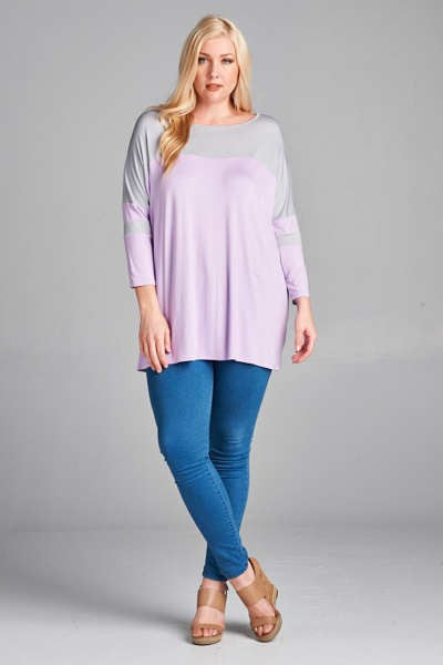 Plus Size Double Stripe Sleeve Top