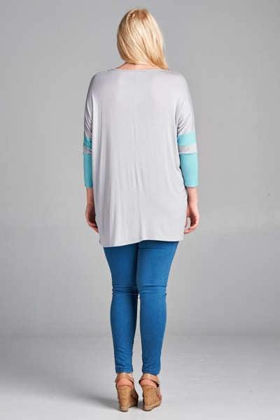 Plus Size Double Stripe Sleeve Top