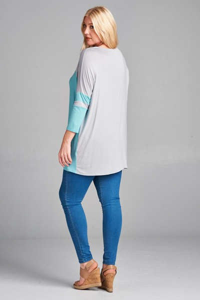Plus Size Double Stripe Sleeve Top