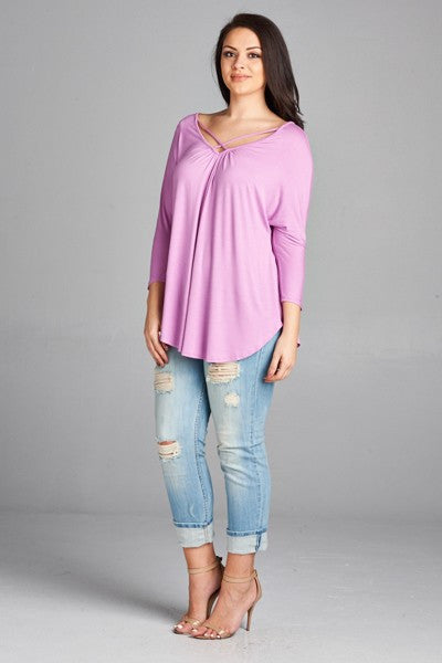 Plus Size Strappy Deep V-Neck Tunic Top
