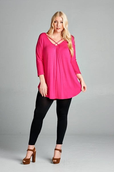 Plus Size Strappy Deep V-Neck Tunic Top