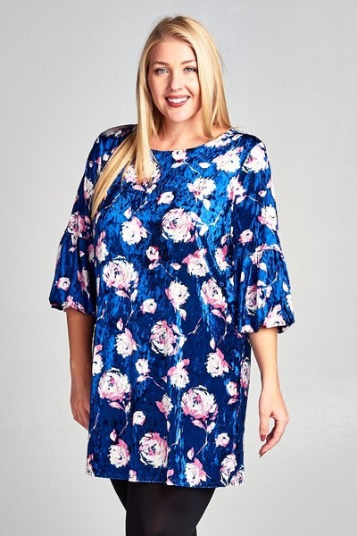 Plus Size Floral Velvet Dress
