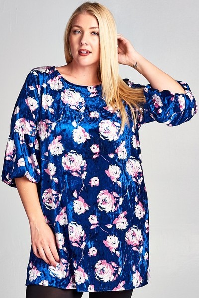 Plus Size Floral Velvet Dress
