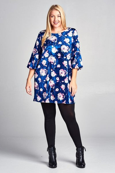 Plus Size Floral Velvet Dress