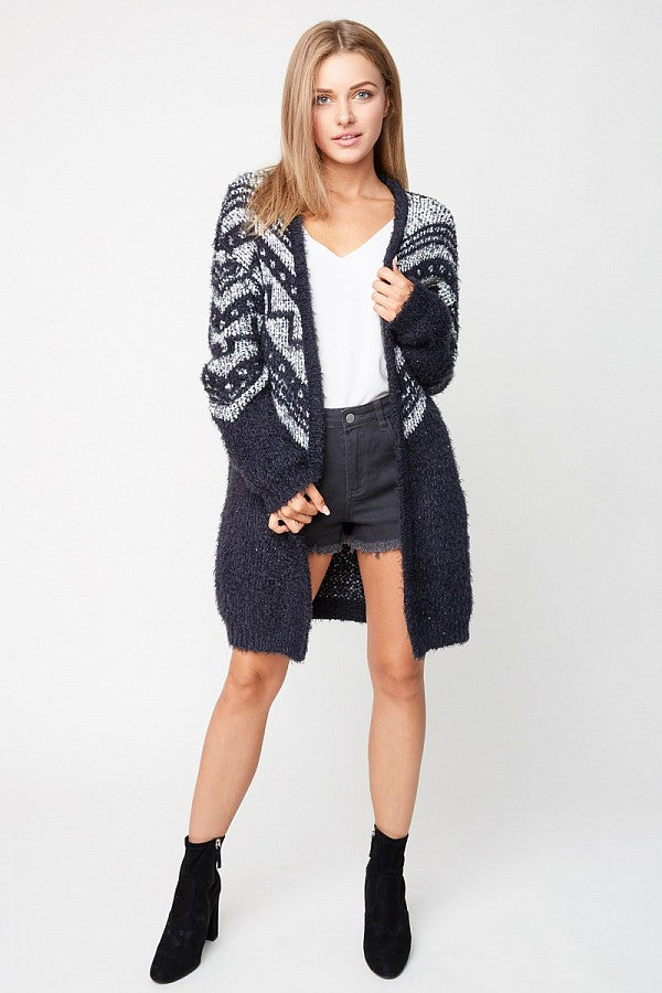 Fuzzy Tribal Cardigan Sweater