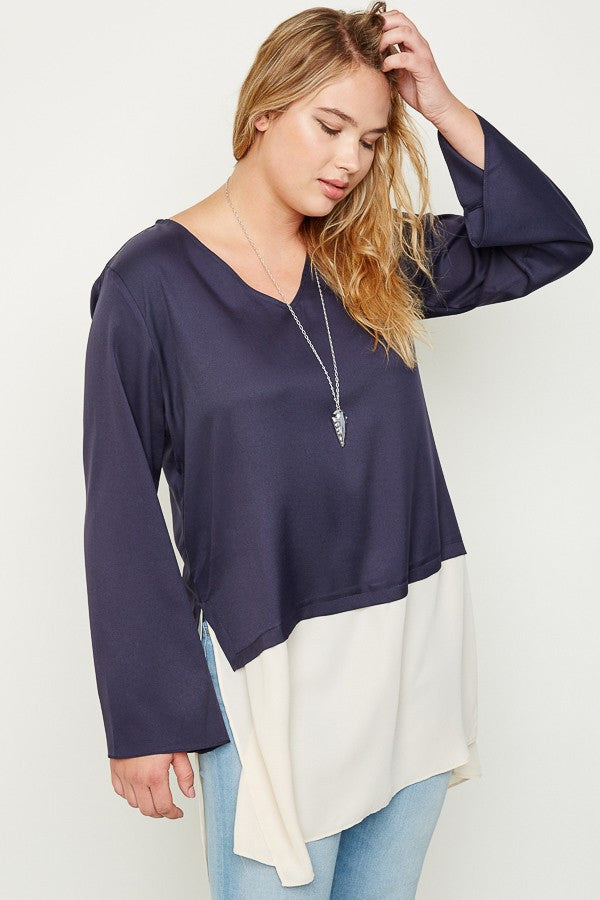 Plus Size Silky Touch Two Tone Top