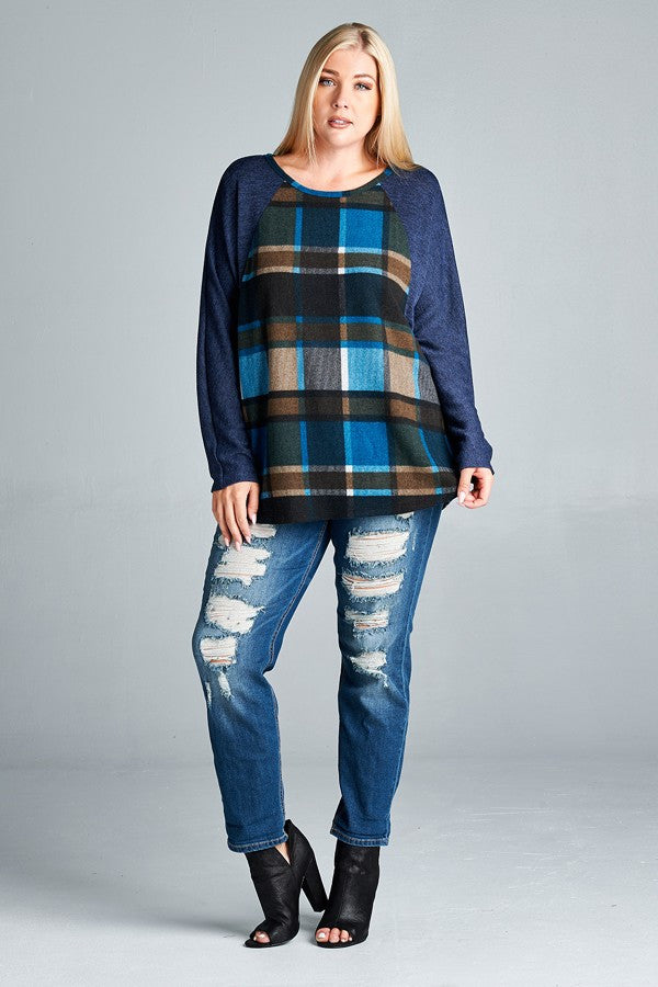 Plus Size Plaid Knit Pullover
