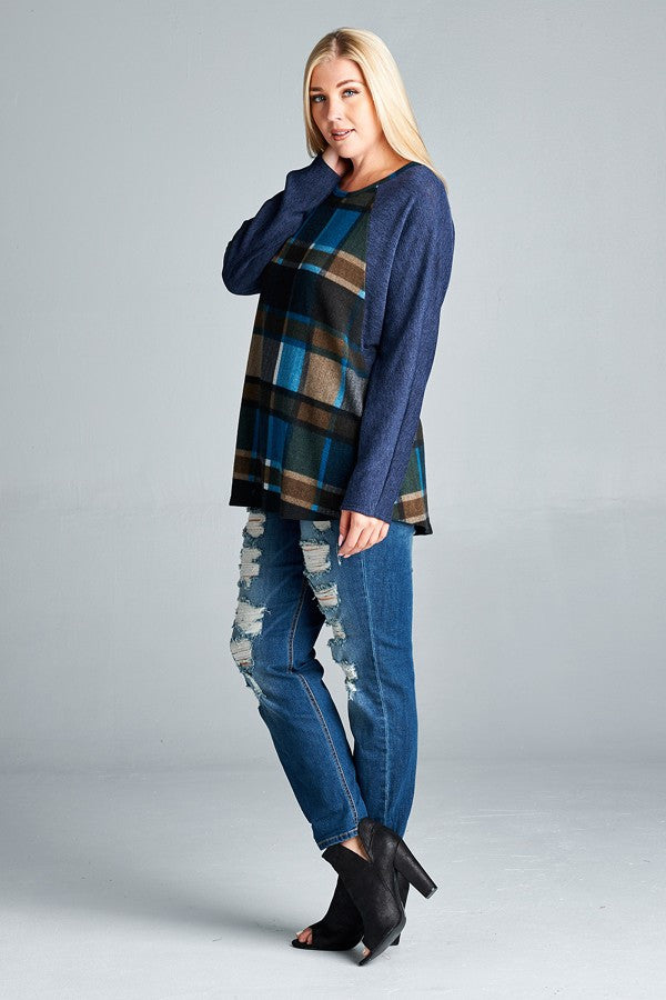 Plus Size Plaid Knit Pullover