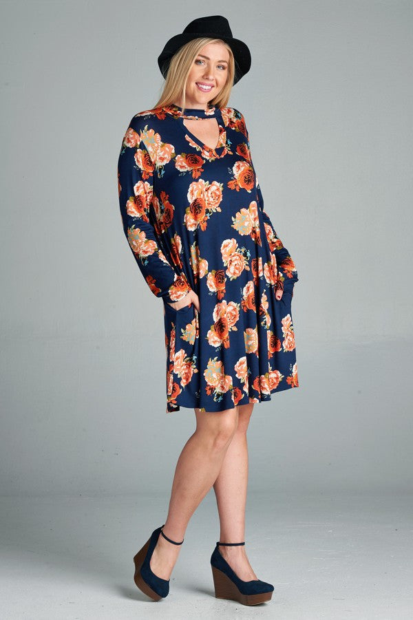 Plus Size Peony Print Dress