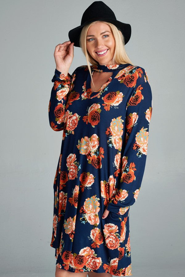 Plus Size Peony Print Dress