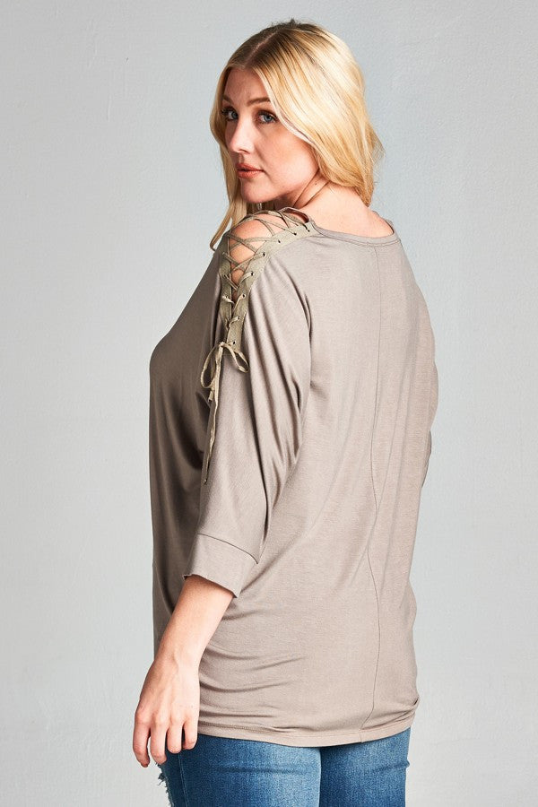 Plus Size Lace-Up Cold Shoulder Top