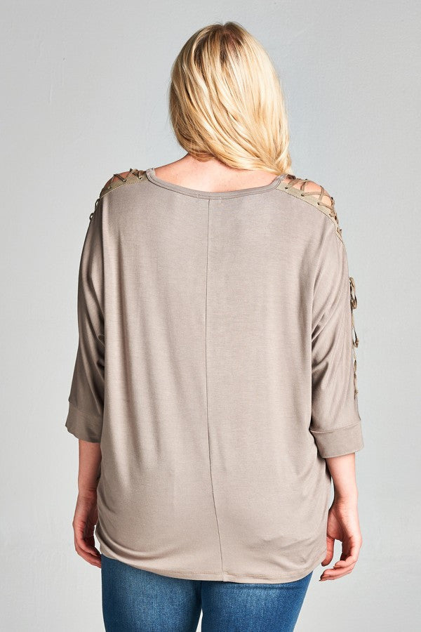 Plus Size Lace-Up Cold Shoulder Top