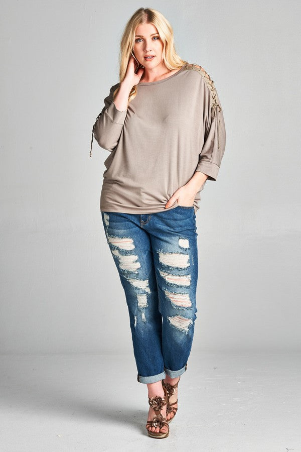 Plus Size Lace-Up Cold Shoulder Top