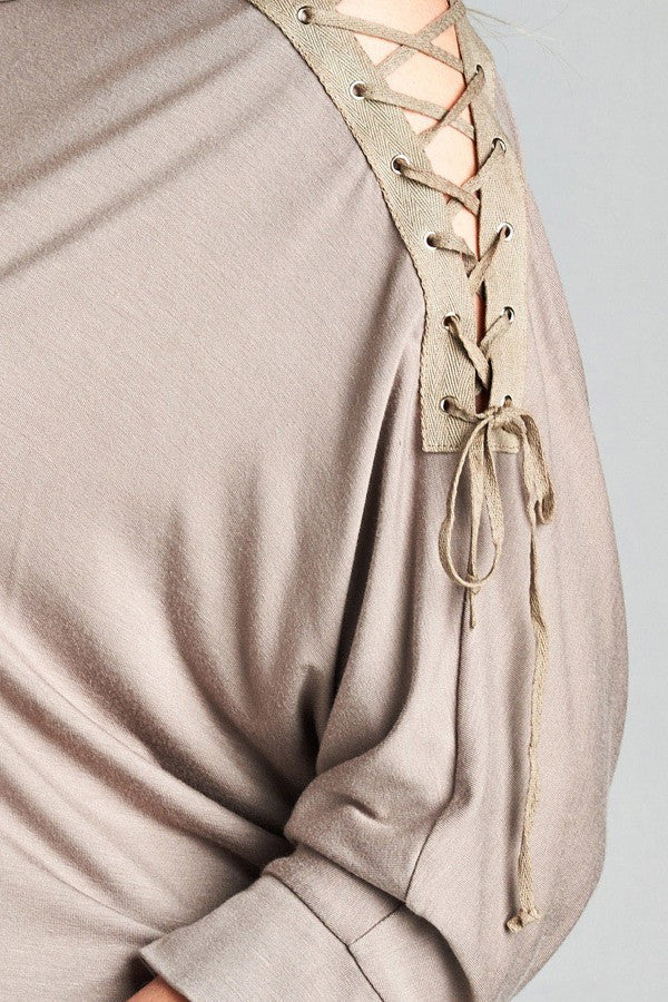 Plus Size Lace-Up Cold Shoulder Top