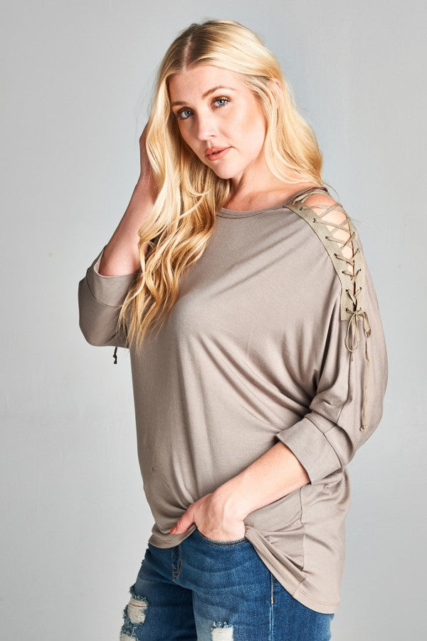 Plus Size Lace-Up Cold Shoulder Top