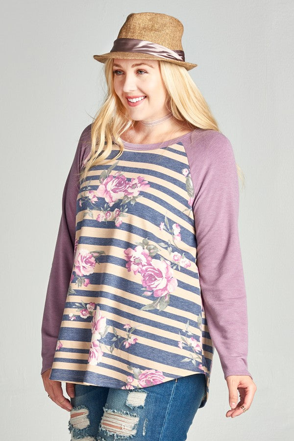 Striped Floral Raglan Top