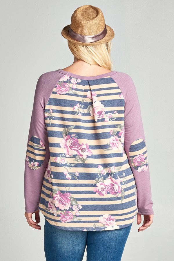 Striped Floral Raglan Top