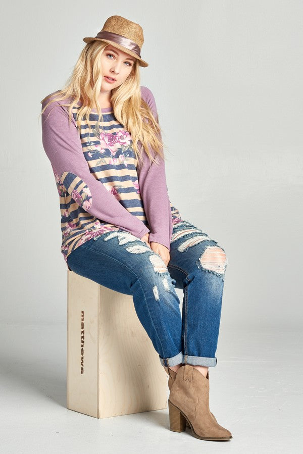 Striped Floral Raglan Top