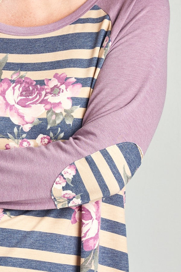 Striped Floral Raglan Top