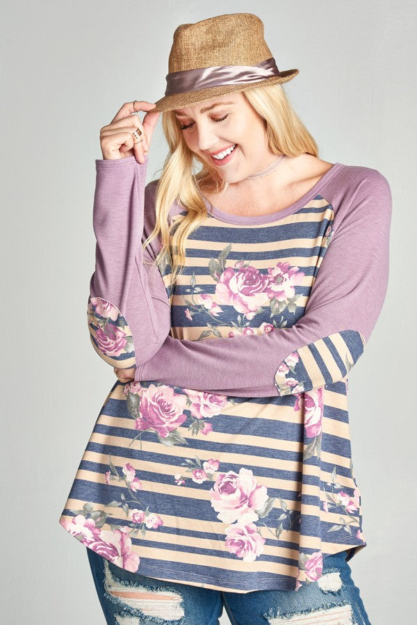 Striped Floral Raglan Top