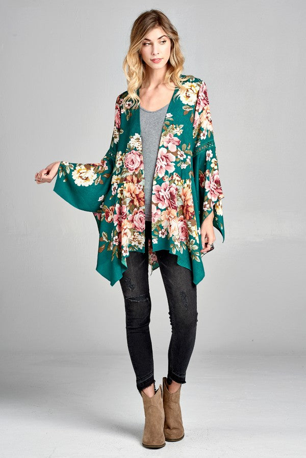 Teal Floral Print Cardigan