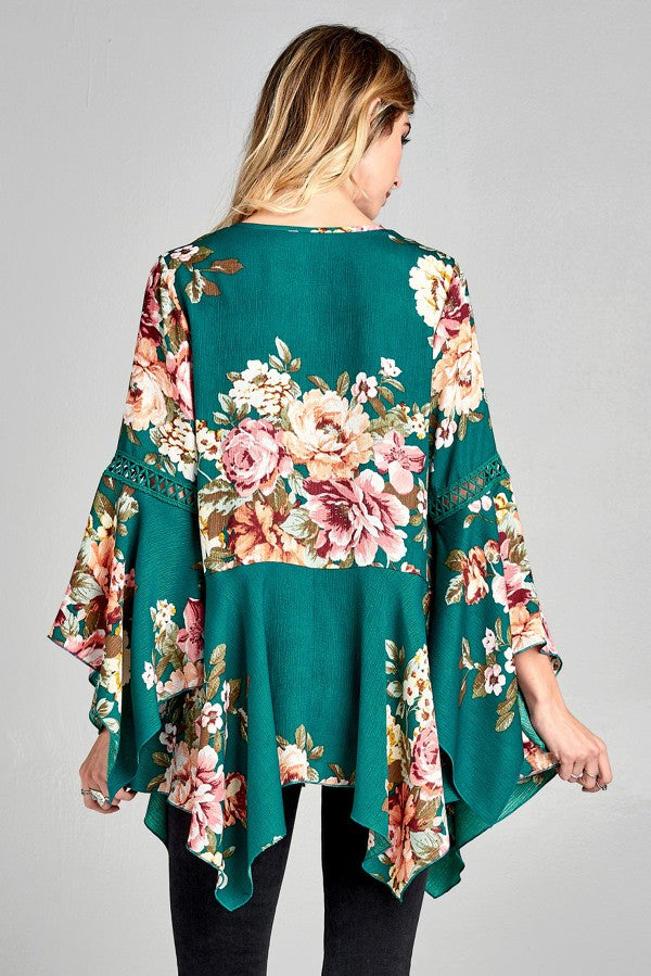 Teal Floral Print Cardigan