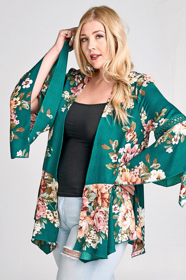 Teal Floral Print Cardigan