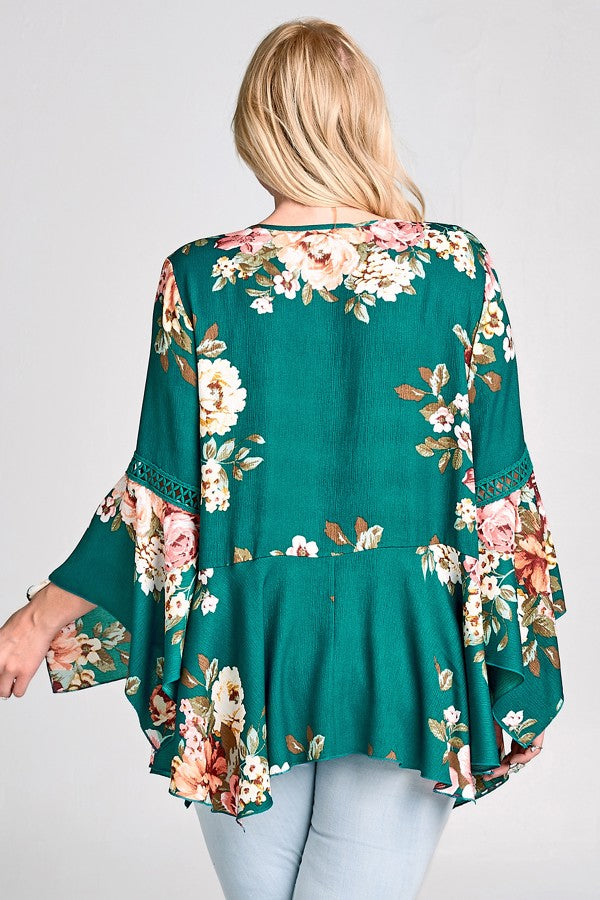 Teal Floral Print Cardigan