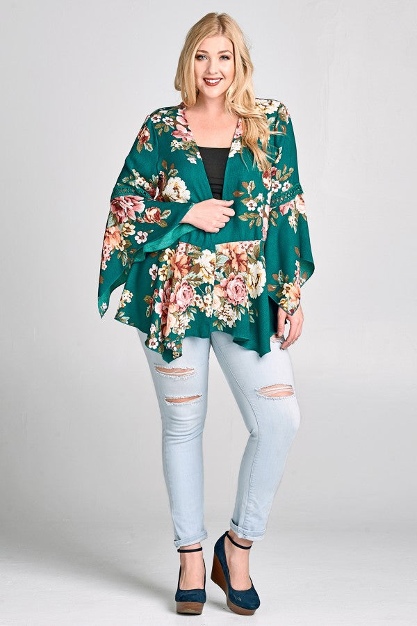Teal Floral Print Cardigan