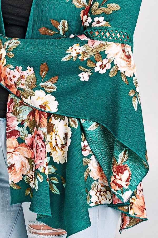 Teal Floral Print Cardigan