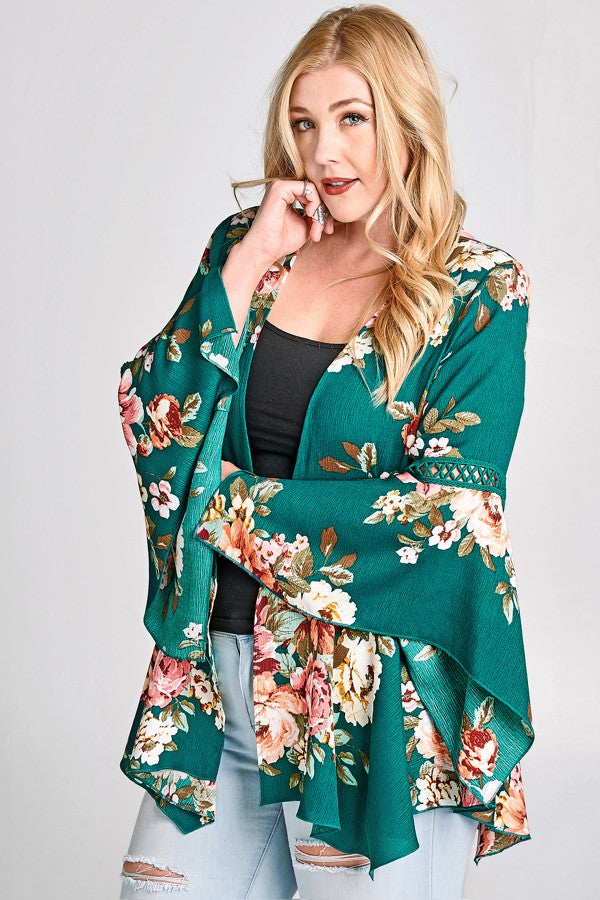 Teal Floral Print Cardigan