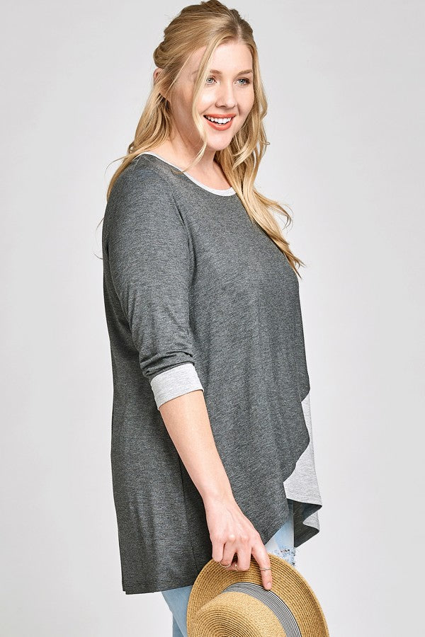 Plus Size Contrast Knit Top