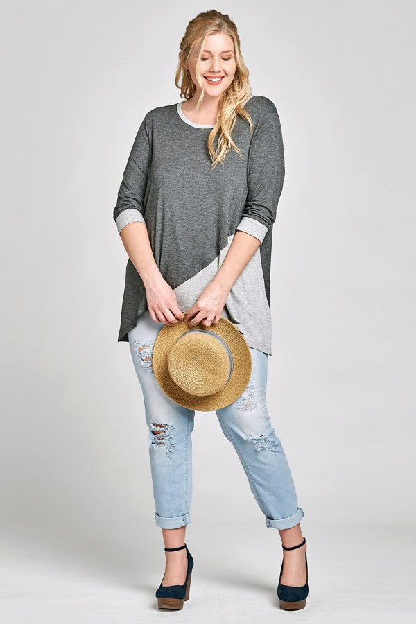 Plus Size Contrast Knit Top