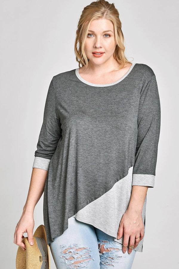 Plus Size Contrast Knit Top