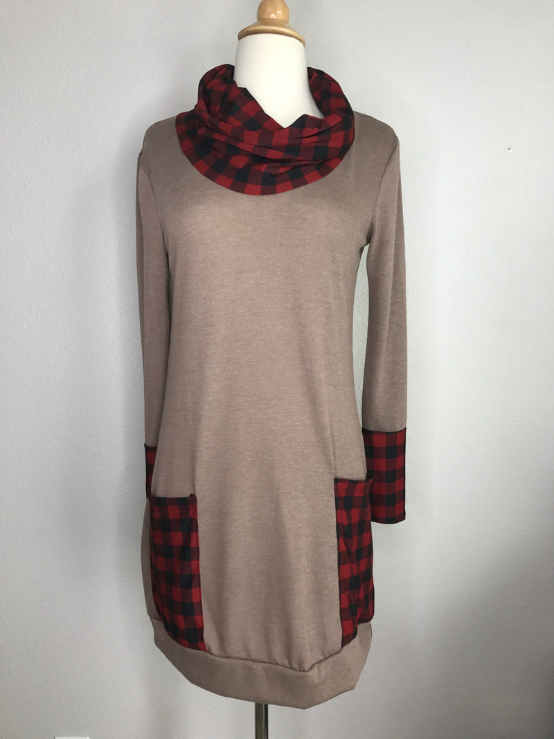 Plaid Trim Sweater Dress