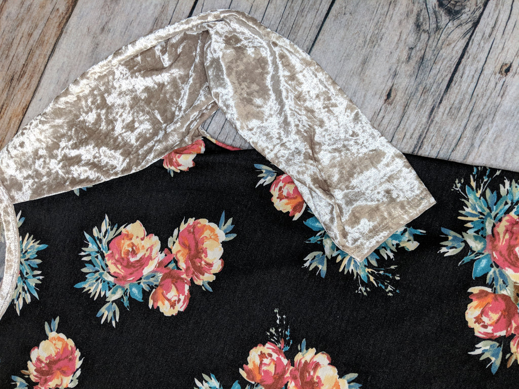 Plus Size Floral Raglan with Velvet Sleeves