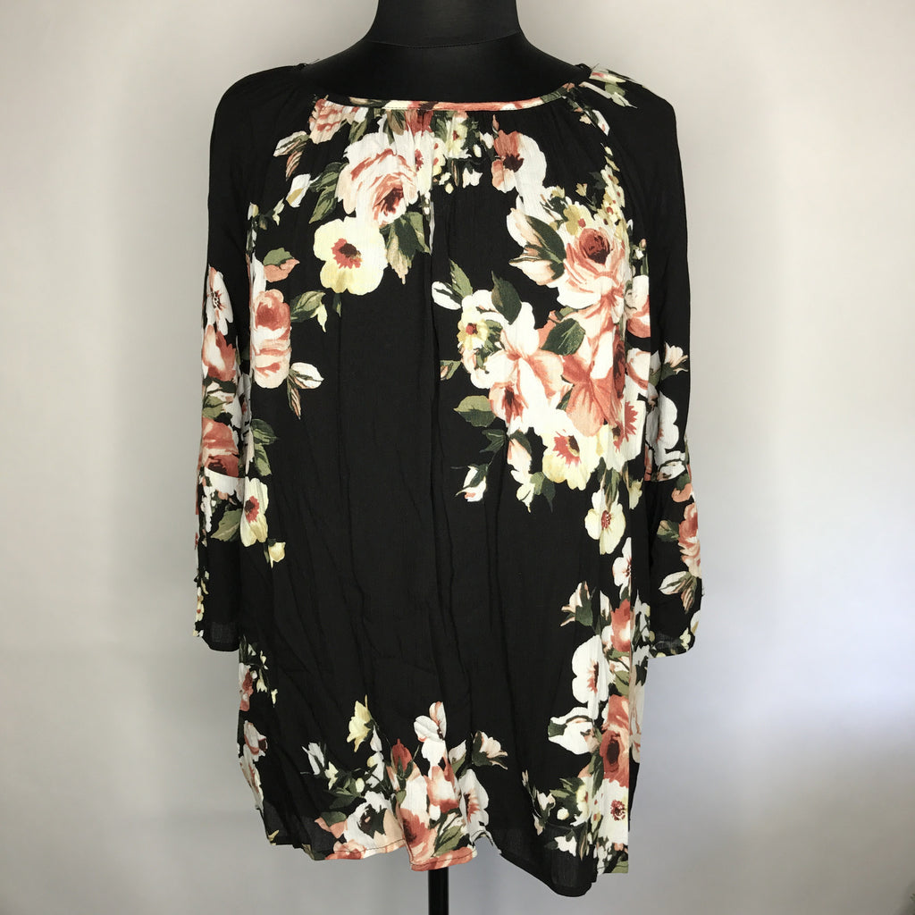 Plus Size Floral Print Bell Sleeve Top