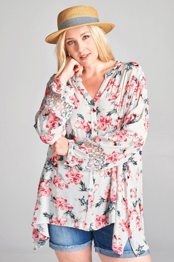 Plus Size Floral Button-Up Top