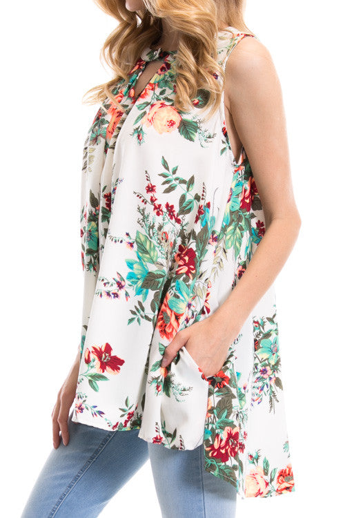 Floral Button Neck Top