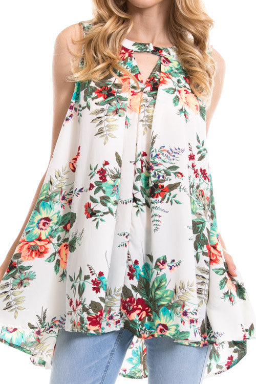 Floral Button Neck Top
