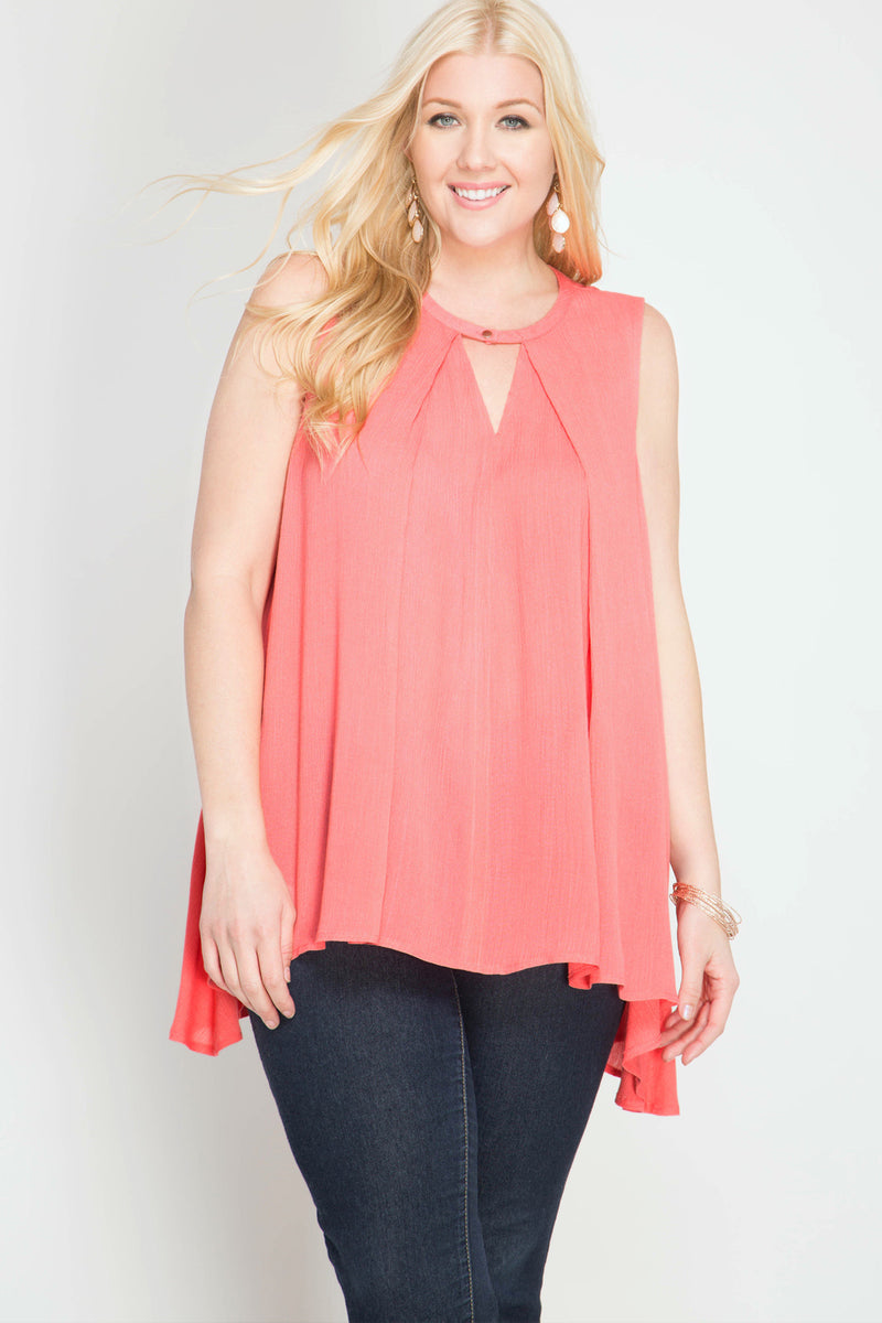 Plus Size Sleeveless Top with Keyhole Neckline
