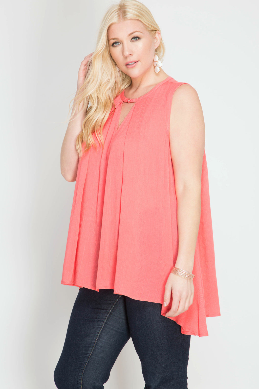 Plus Size Sleeveless Top with Keyhole Neckline