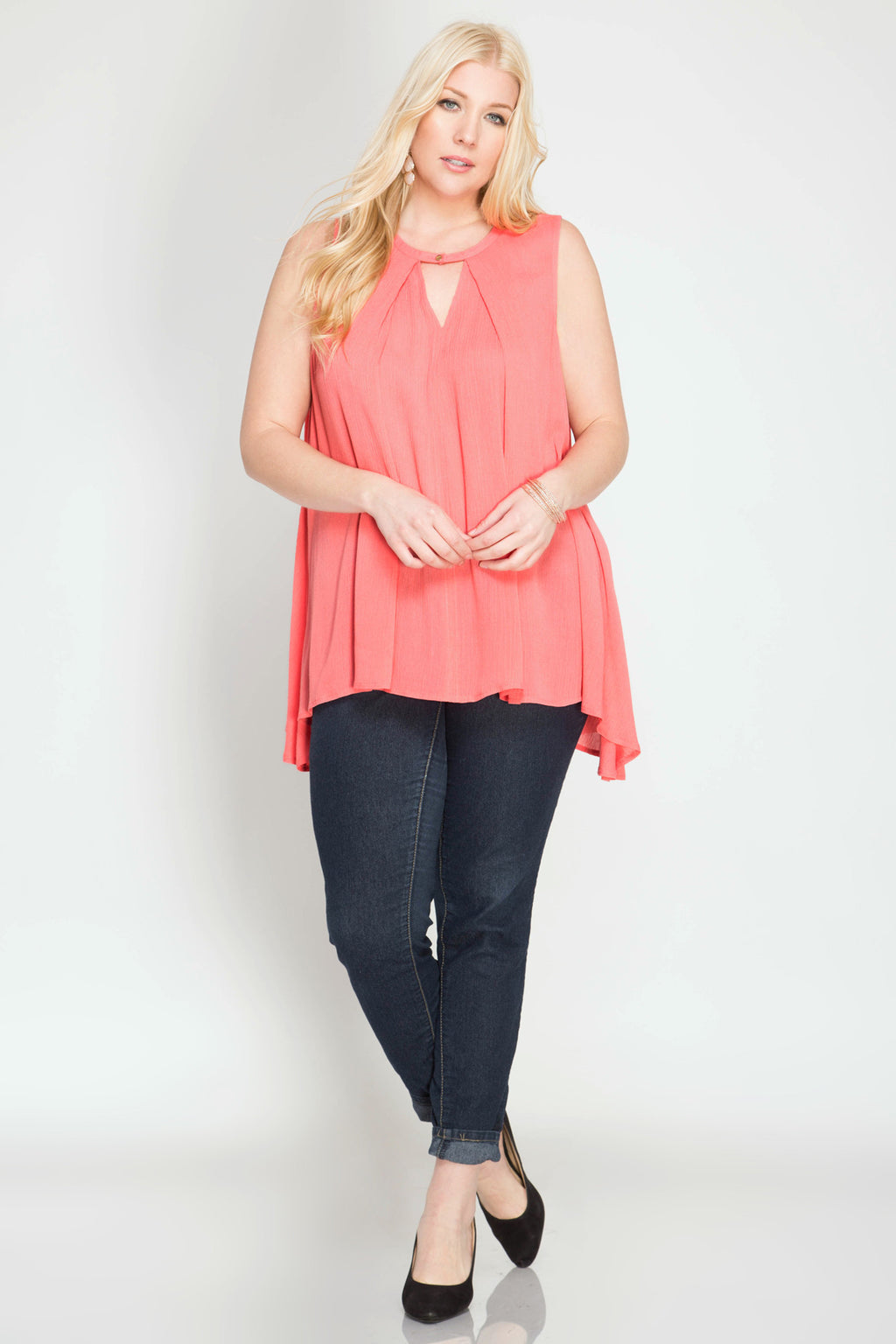 Plus Size Sleeveless Top with Keyhole Neckline